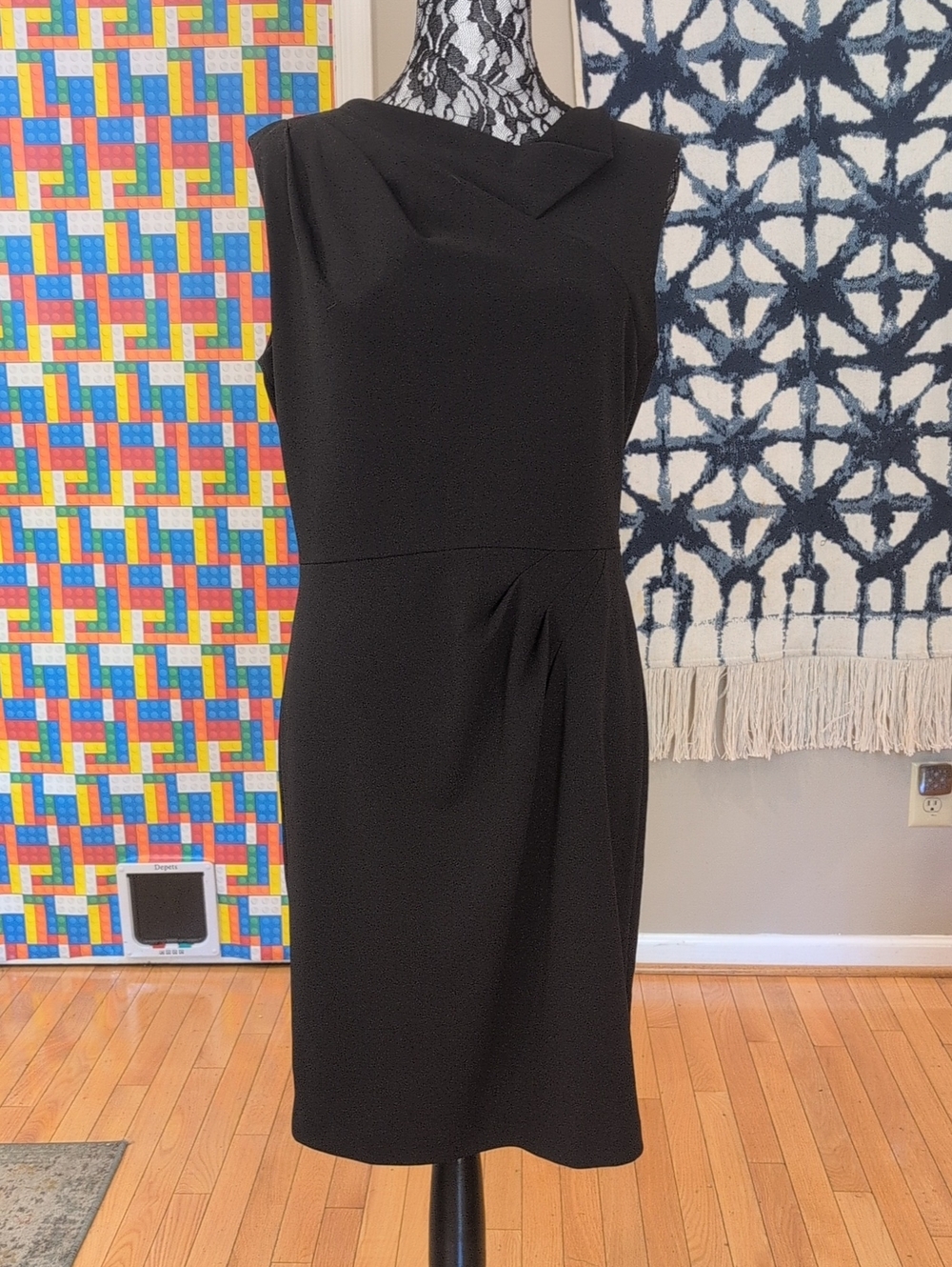 DKNY Black Sleeveless Sheath Dress with Boat Neck